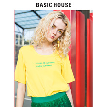 Basic House/百家好2018新品夏季字母T恤露背性感上衣女HSBL324G图片