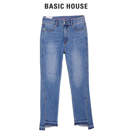 Basic House/百家好2018年春秋牛仔裤新品开叉休闲裤子女HSDP121I商品大图