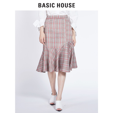 Basic House/百家好2018秋新款百褶裙不规则高腰半身裙女HSSK628A商品大图