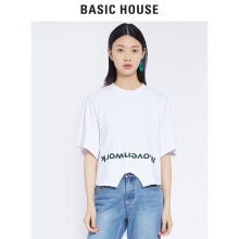 Basic House/百家好2018夏秋新款字母不规则宽松百搭短袖HSTS521L图片