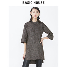 Basic House/百家好秋冬季简约中袖毛呢开叉针织衫中短款HRKT720W图片