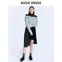 Basic House/百家好秋冬季拼接不规则半身裙百褶中裙时尚HRSK723A图片