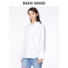 Basic House/百家好纯色衬衣系带长袖口韩版直筒OL衬衫女HRWS521A图片