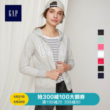 女士时尚 开衫 拉链上衣 Gap女装 logo运动衫 休闲连帽卫衣外套