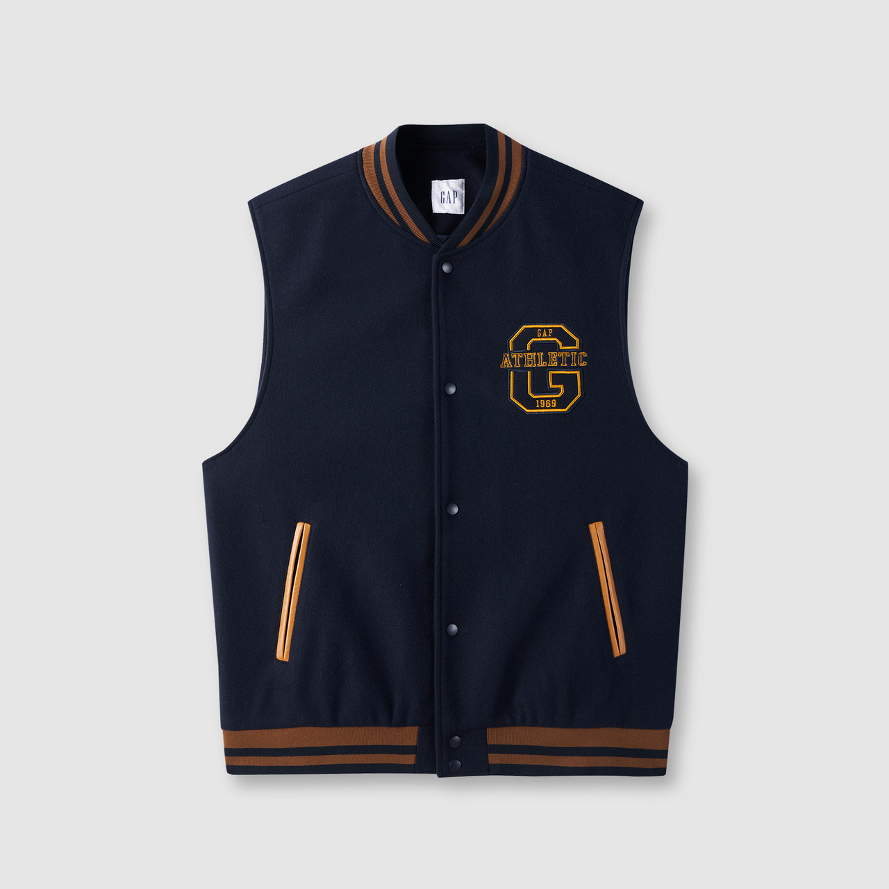Gap男女装2024秋季新款贴布绣logo无袖棒球服外套撞色背心639071