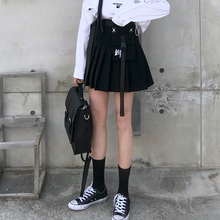 黑色高腰a字百褶裙短裙女2019夏季新款 显瘦口袋半身裙裙子 一雯白