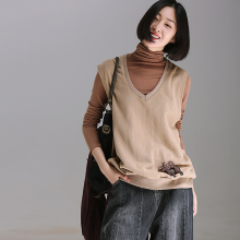 米可可  V6100文艺大码宽松V领罗纹百搭针织马甲女 2018秋季新款图片