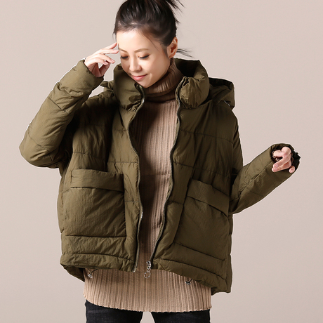 米可可  W106 文艺大码拼条减龄运动风连帽大兜棉服短外套女18冬商品大图
