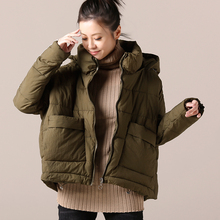 米可可  W106 文艺大码拼条减龄运动风连帽大兜棉服短外套女18冬图片