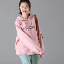 米可可R6036 文艺大码字母刺绣大兜连帽长袖抽绳卫衣女 2018秋图片