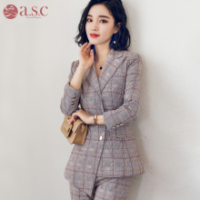 艾尚臣2018新款女时尚英伦女士职业装格子西装外套女正装面试西装图片