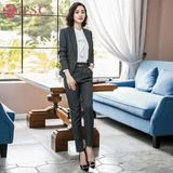 艾尚臣条纹西装套装女2018春装新款时尚修身职业装ol西服正装面试