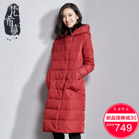 梵希蔓韩版个性口袋羽绒服女中长款2018新款冬季修身加厚连帽外套商品大图