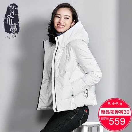 梵希蔓白色羽绒服女2018新款冬季短款白鸭绒加厚保暖连帽百搭外套商品大图