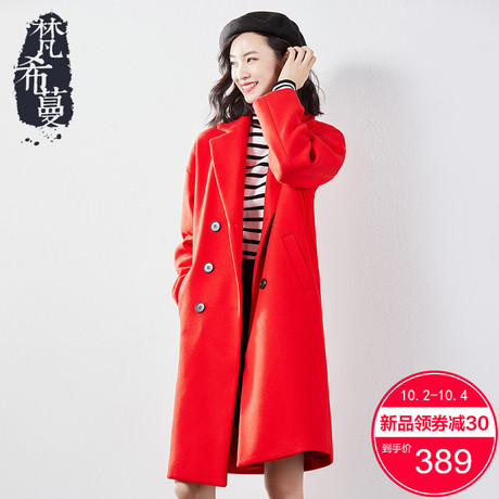 梵希蔓毛呢外套女韩版中长款2018新款冬季茧型双排扣复古呢子大衣商品大图