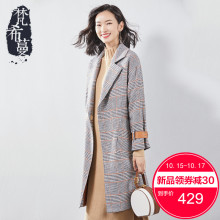 梵希蔓毛呢外套女中长款2018冬季新款千鸟格翻领职业复古呢子大衣图片