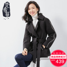 梵希蔓毛呢大衣女2018新款中长款双排扣收腰显瘦黑色翻领呢子外套图片