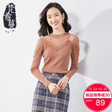 梵希蔓打底衫女秋冬2018新款长袖蕾丝花边透视网纱小立领T恤上衣图片