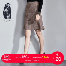 【预售】梵希蔓2018秋冬时尚韩版高腰鱼尾裙女复古格子半身裙图片
