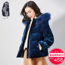 梵希蔓棉袄女2018新款短款冬季毛领加厚保暖时尚外套女金丝绒棉服图片