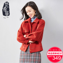 梵希蔓毛呢外套女短款2018秋冬新款红色简约翻领保暖呢子短外套女图片