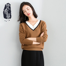 梵希蔓针织衫女套头长袖秋冬新款女装韩版显瘦短款v领毛衣打底衫图片