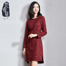 梵希蔓毛呢连衣裙2018秋冬新款女装韩版格子长袖高腰修身显瘦裙子图片