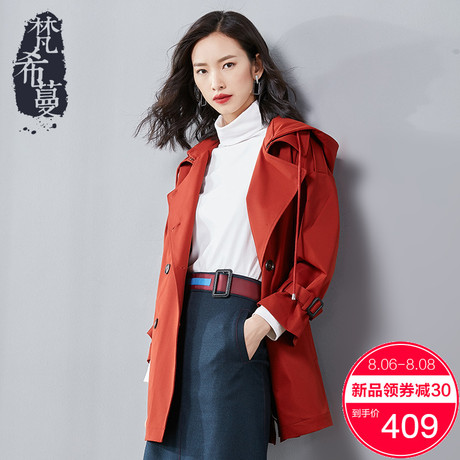 梵希蔓小个子风衣女中长款2018新款秋装连帽长袖休闲港风收腰外套商品大图