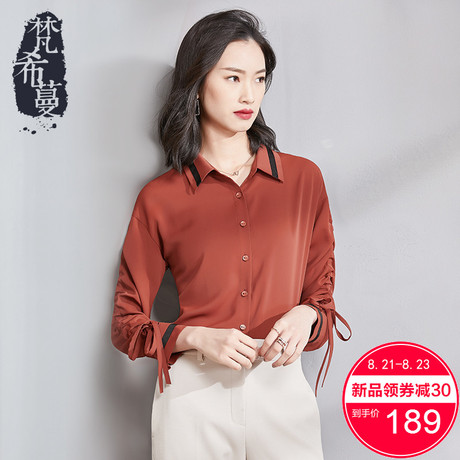 梵希蔓2018chic早秋衬衫女抽褶长袖设计感韩版修身显瘦雪纺衬衣女商品大图