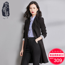 梵希蔓女士西装外套女中长款2018新款秋季黑色翻领长袖OL修身开衫图片