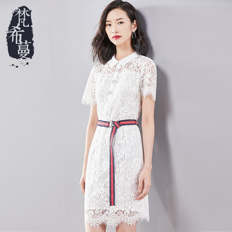 梵希蔓蕾丝裙子女2018新款镂空黑色连衣裙女夏季短袖减龄收腰显瘦商品大图