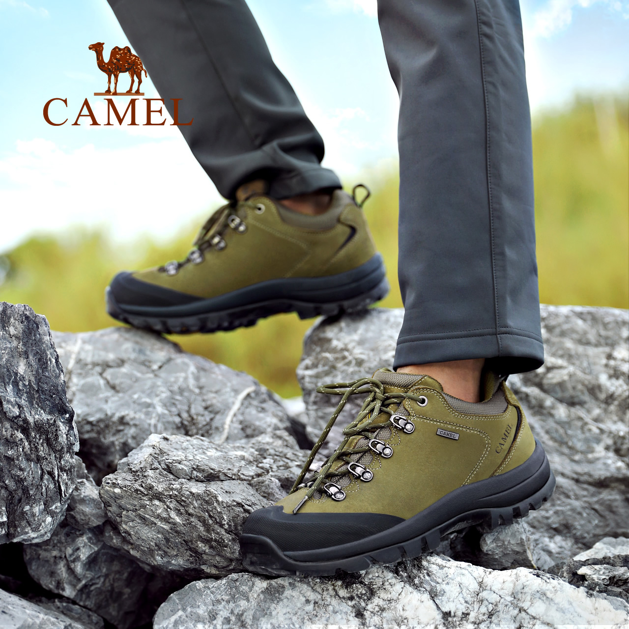 Camel Outdoor Mountaineering Shoes for Men and Women Lovers, Non slip and Durable Frosted Cowhide Mountaineering Shoes