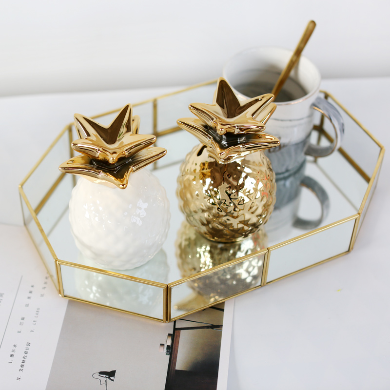 金色白色陶瓷菠萝凤梨造型储蓄罐装饰摆件储钱