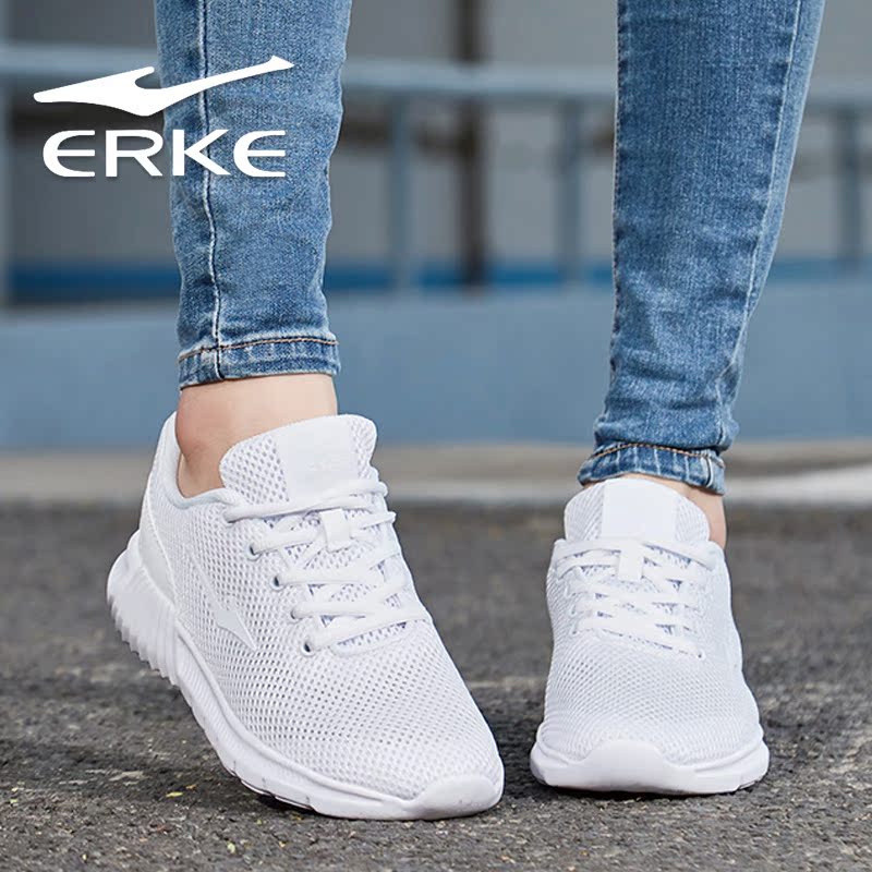 ERKE Sports Shoes Women's Shoes 2019 New Autumn Breathable Running Shoes White Student Casual Shoes Authentic