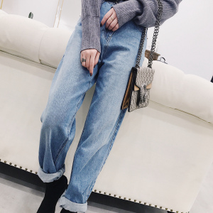 复古水洗做旧卷边裤牛仔裤 