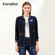 Koradior/珂莱蒂尔品牌女装2018秋装新款修身时尚显瘦九分袖外套图片