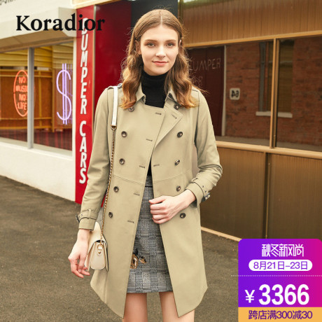 Koradior/珂莱蒂尔品牌女装2018秋装新款韩版中长款修身真皮皮衣商品大图