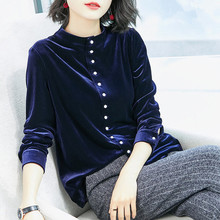 丝绒衬衫长袖保暖2018新款立领宽松衬衣女秋冬装百搭气质chic上衣