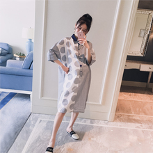孕妇装2018春夏装新款翻领条纹波点拼接宽松时尚孕妇衬衣连衣裙
