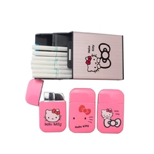 可爱粉色翻盖烟盒 hellokitty猫 女士烟盒 卡通粉kt猫女生打火机