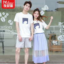 玫提斯情侣装夏装套装夏季情侣短袖T恤气质ins超火的连衣裙子图片