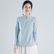 春夏改良短款旗袍上衣女长袖中国风唐装汉服中式上衣宽松禅意茶服图片