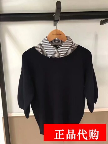 拉夏贝尔2018秋季新款假两件衬衫领针织衫毛衣女装20012357商品大图