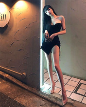 ZYIQY夏季网红吊带包臀开叉黑色短裙修身低胸欧美度假露背连衣裙