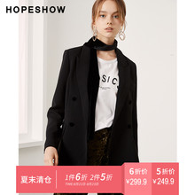 红袖秋季2018新款女装韩版显瘦黑色丝绒双排扣翻领上衣外套西装图片