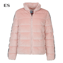 艾格ES2018冬季新款女保暖纯色拉链长袖短款棉服8E033500808图片