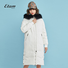 艾格Etam2018冬季新款女毛领连帽纯色中长款羽绒服8E013500386图片