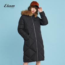 艾格Etam2018冬季新款女毛领连帽纯色中长款羽绒服8E013502095图片