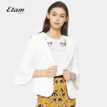 艾格Etam简约时尚荷叶边喇叭袖七分袖外套女8A012101386图片