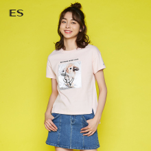 艾格ES女短款圆领卡通印花短袖T恤8E0328055图片